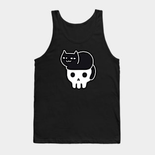 Skull with Black Cat Hair Tank Top